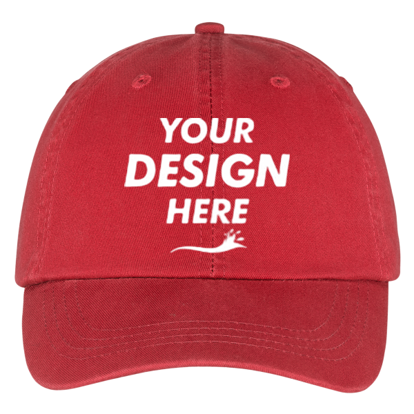 Port Authority Washed Twill Cap, Red, Front view, Mockup