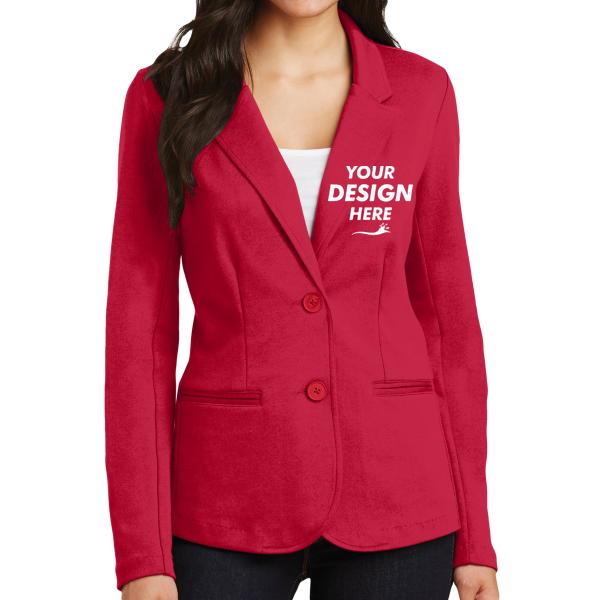 Port Authority Women's Knit Blazer, Rich Red, Front view, Mockup