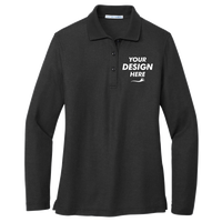 Port Authority Women's Silk Touch Long Sleeve Polo, Black, Front view, Mockup