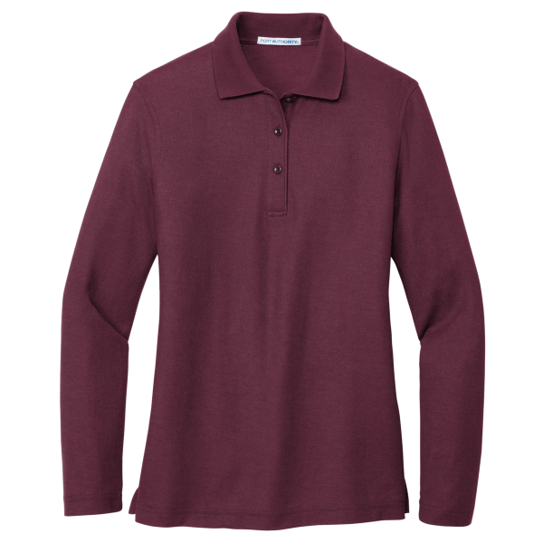 Port Authority Women's Silk Touch Long Sleeve Polo, Burgundy, Front view