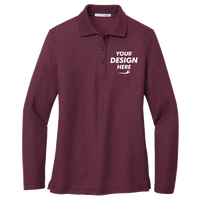 Port Authority Women's Silk Touch Long Sleeve Polo, Burgundy, Front view, Mockup