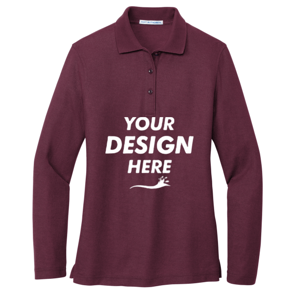 Port Authority Women's Silk Touch Long Sleeve Polo, Burgundy, Front view, Mockup