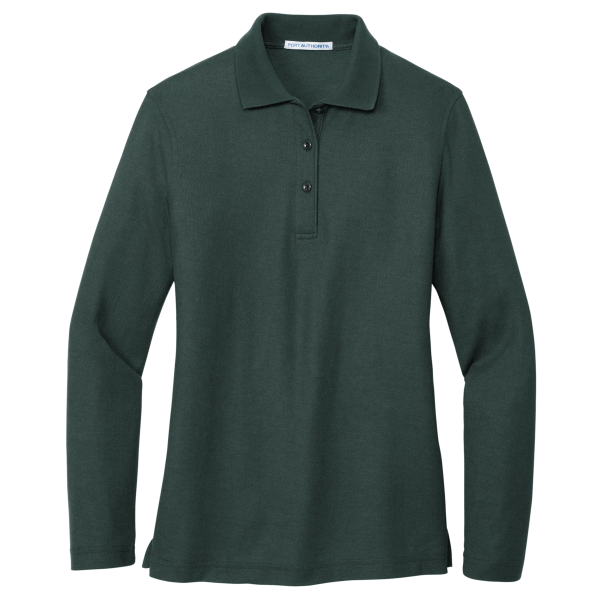 Port Authority Women's Silk Touch Long Sleeve Polo, Dark Green, Front view