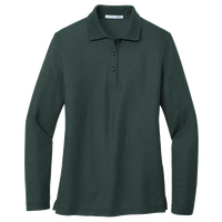 Port Authority Women's Silk Touch Long Sleeve Polo, Dark Green, Front view