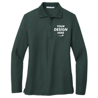 Port Authority Women's Silk Touch Long Sleeve Polo, Dark Green, Front view, Mockup