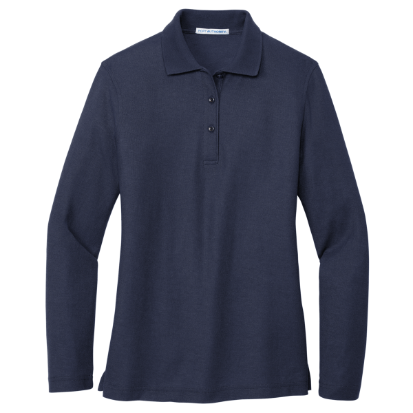 Port Authority Women's Silk Touch Long Sleeve Polo, Navy, Front view
