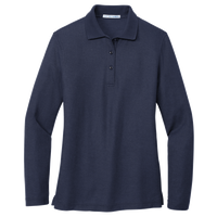 Port Authority Women's Silk Touch Long Sleeve Polo, Navy, Front view