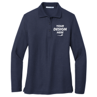 Port Authority Women's Silk Touch Long Sleeve Polo, Navy, Front view, Mockup
