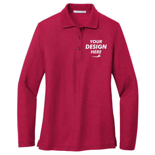 Port Authority Women's Silk Touch Long Sleeve Polo, Red, Front view, Mockup