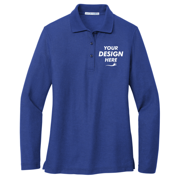 Port Authority Women's Silk Touch Long Sleeve Polo, Royal, Front view, Mockup