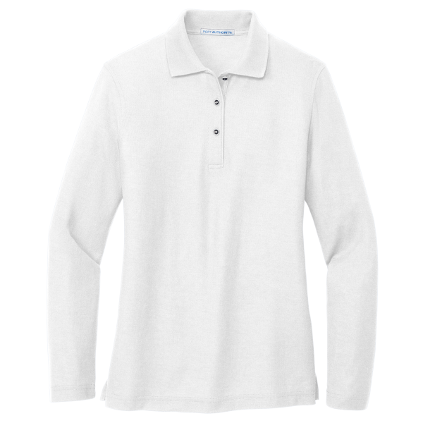 Port Authority Women's Silk Touch Long Sleeve Polo, White, Front view