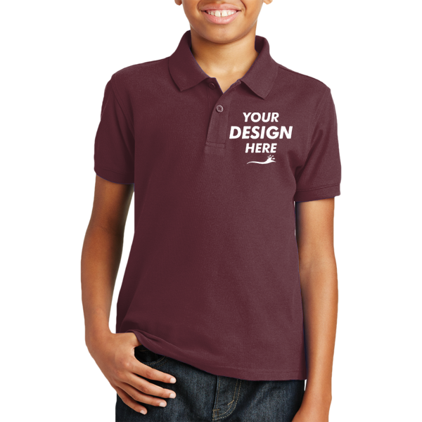 Port Authority Youth Core Classic Pique Polo, Burgundy, Front view, Mockup