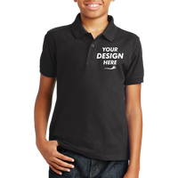 Port Authority Youth Core Classic Pique Polo, Deep Black, Front view, Mockup