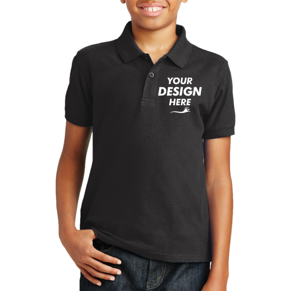 Port Authority Youth Core Classic Pique Polo, Deep Black, Front view, Mockup
