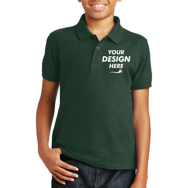 Port Authority Youth Core Classic Pique Polo, Deep Forest Green, Front view, Mockup