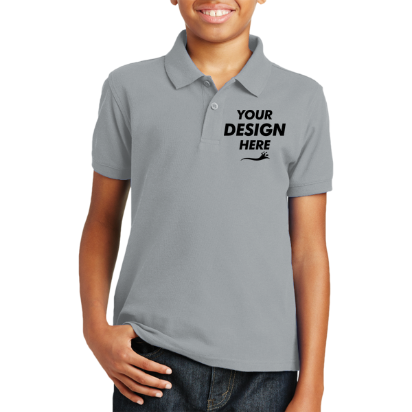 Port Authority Youth Core Classic Pique Polo, Gusty Grey, Front view, Mockup