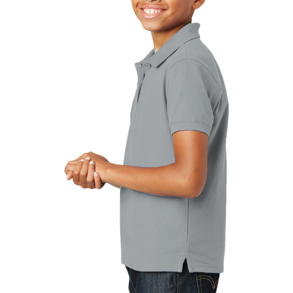 Port Authority Youth Core Classic Pique Polo, Gusty Grey, Left Sleeve view