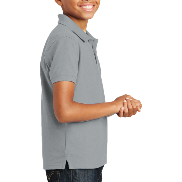Port Authority Youth Core Classic Pique Polo, Gusty Grey, Right Sleeve view