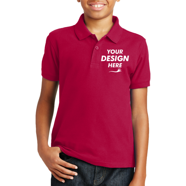 Port Authority Youth Core Classic Pique Polo, Rich Red, Front view, Mockup