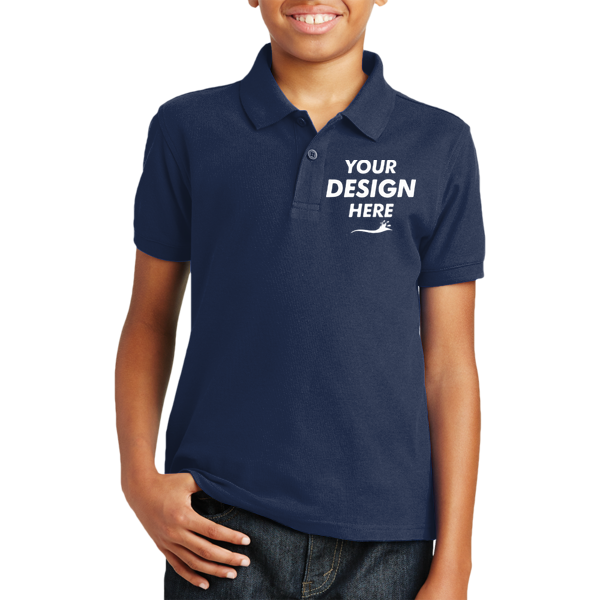 Port Authority Youth Core Classic Pique Polo, River Blue Navy, Front view, Mockup