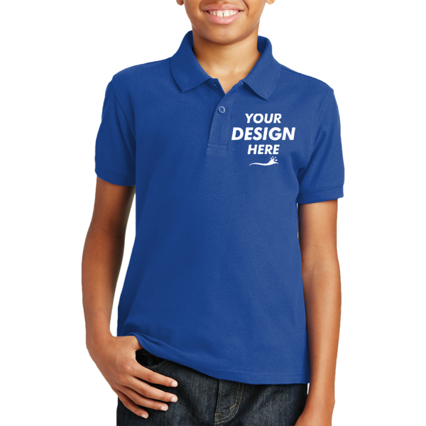 Port Authority Youth Core Classic Pique Polo, True Royal, Front view, Mockup