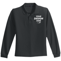 Port Authority Youth Long Sleeve Silk Touch Polo, Black, Front view, Mockup
