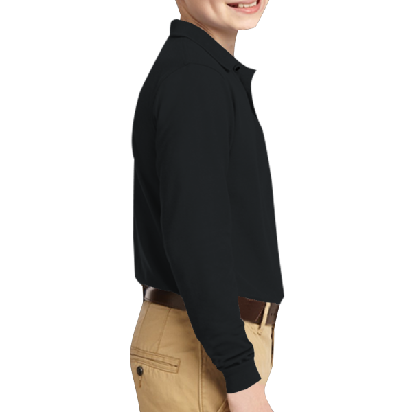 Port Authority Youth Long Sleeve Silk Touch Polo, Black, Right Sleeve view