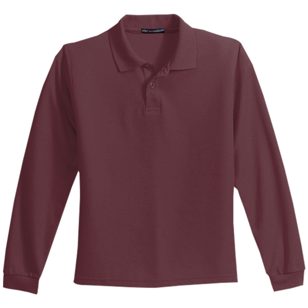 Port Authority Youth Long Sleeve Silk Touch Polo, Burgundy, Front view
