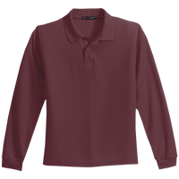 Port Authority Youth Long Sleeve Silk Touch Polo, Burgundy, Front view