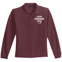 Port Authority Youth Long Sleeve Silk Touch Polo, Burgundy, Front view, Mockup