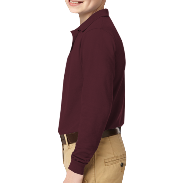 Port Authority Youth Long Sleeve Silk Touch Polo, Burgundy, Left Sleeve view