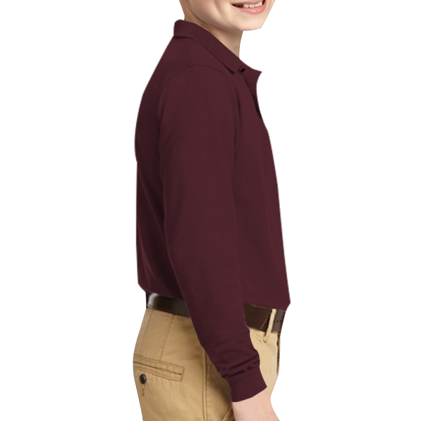 Port Authority Youth Long Sleeve Silk Touch Polo, Burgundy, Right Sleeve view