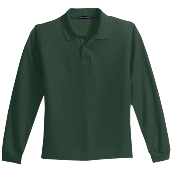 Port Authority Youth Long Sleeve Silk Touch Polo, Dark Green, Front view
