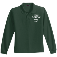 Port Authority Youth Long Sleeve Silk Touch Polo, Dark Green, Front view, Mockup