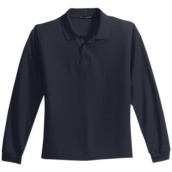 Port Authority Youth Long Sleeve Silk Touch Polo, Navy, Front view