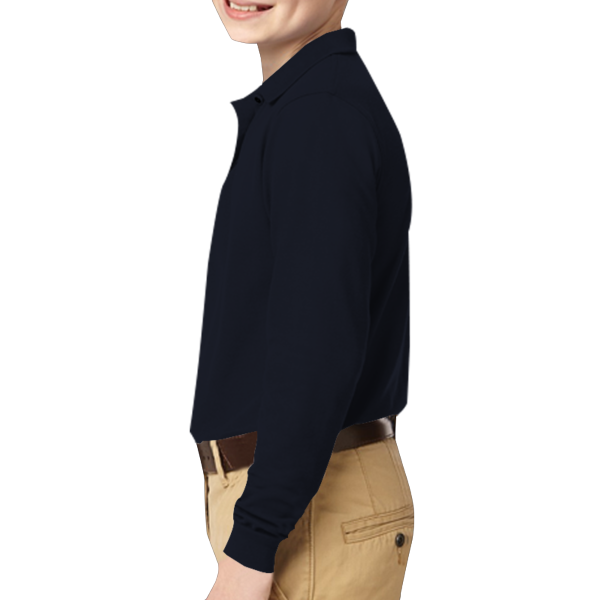 Port Authority Youth Long Sleeve Silk Touch Polo, Navy, Left Sleeve view