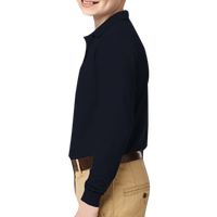 Port Authority Youth Long Sleeve Silk Touch Polo, Navy, Left Sleeve view