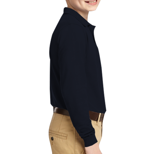 Port Authority Youth Long Sleeve Silk Touch Polo, Navy, Right Sleeve view