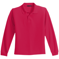 Port Authority Youth Long Sleeve Silk Touch Polo, Red, Front view