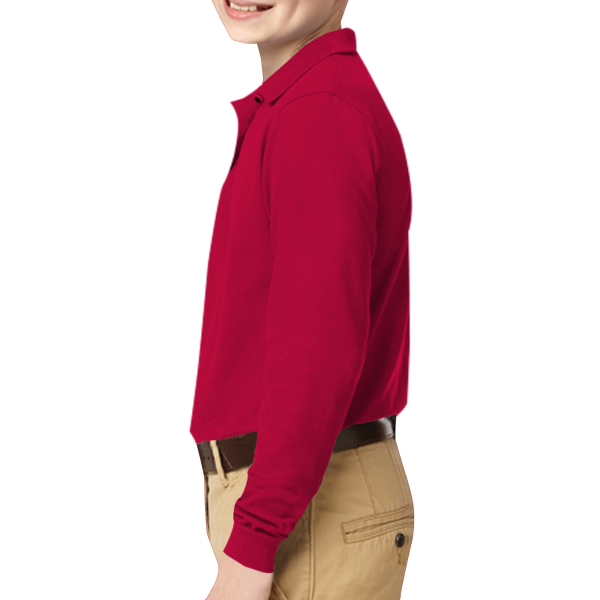 Port Authority Youth Long Sleeve Silk Touch Polo, Red, Left Sleeve view