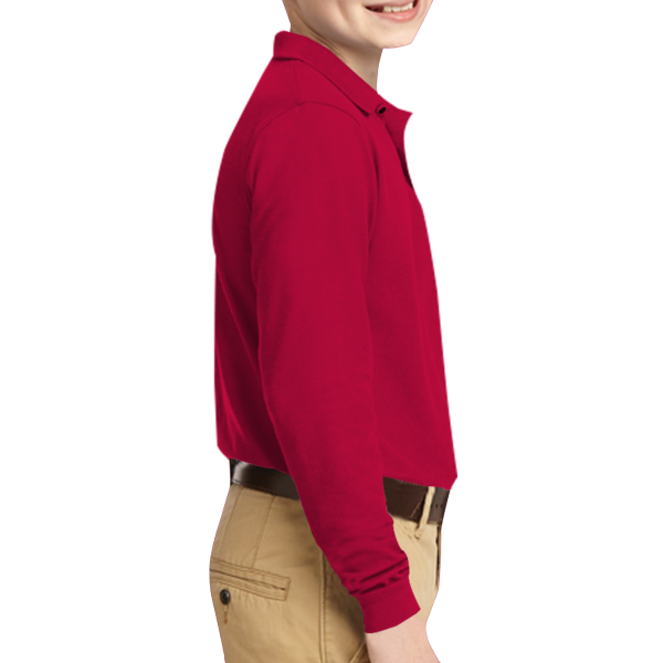 Port Authority Youth Long Sleeve Silk Touch Polo, Red, Right Sleeve view
