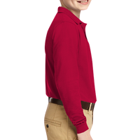 Port Authority Youth Long Sleeve Silk Touch Polo, Red, Right Sleeve view
