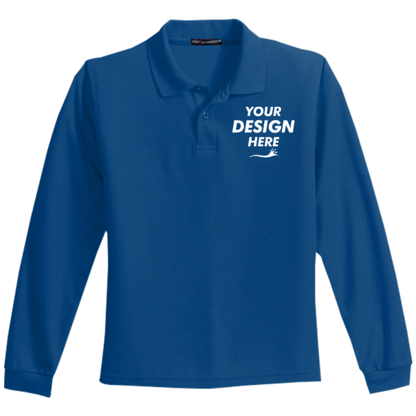Port Authority Youth Long Sleeve Silk Touch Polo, Royal, Front view, Mockup