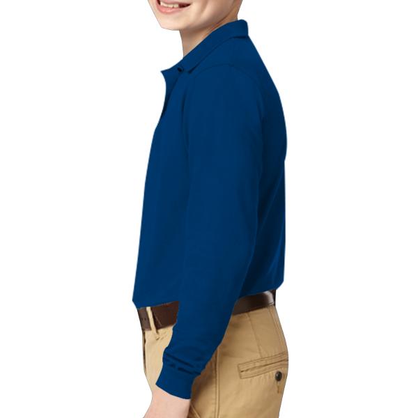 Port Authority Youth Long Sleeve Silk Touch Polo, Royal, Left Sleeve view