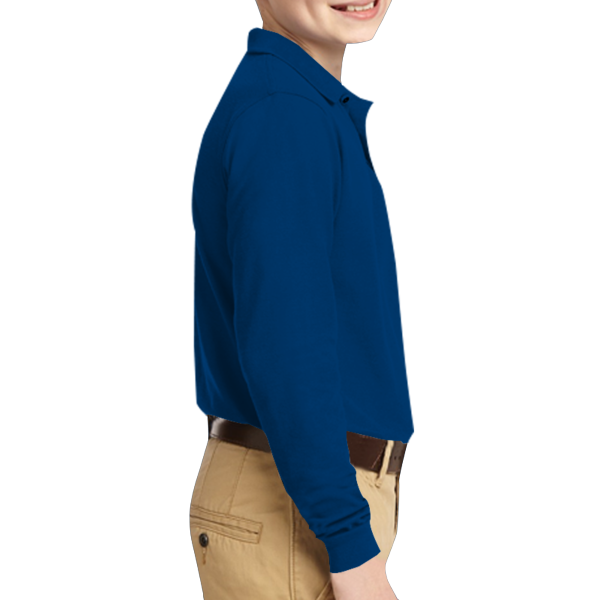 Port Authority Youth Long Sleeve Silk Touch Polo, Royal, Right Sleeve view