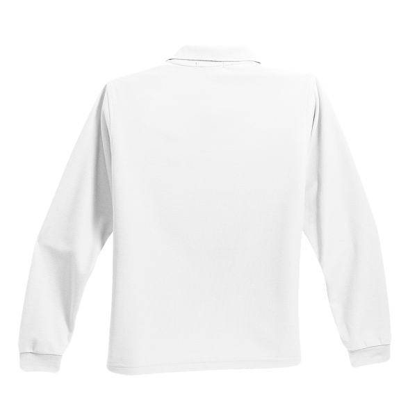 Port Authority Youth Long Sleeve Silk Touch Polo, White, Back view