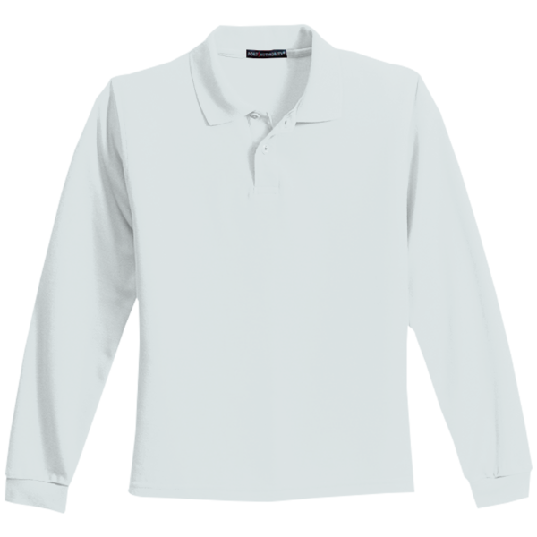 Port Authority Youth Long Sleeve Silk Touch Polo, White, Front view