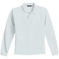 Port Authority Youth Long Sleeve Silk Touch Polo, White, Front view