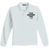 Port Authority Youth Long Sleeve Silk Touch Polo, White, Front view, Mockup