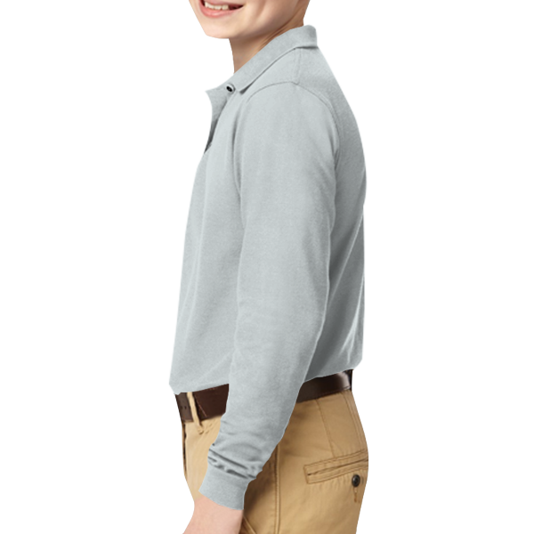 Port Authority Youth Long Sleeve Silk Touch Polo, White, Left Sleeve view